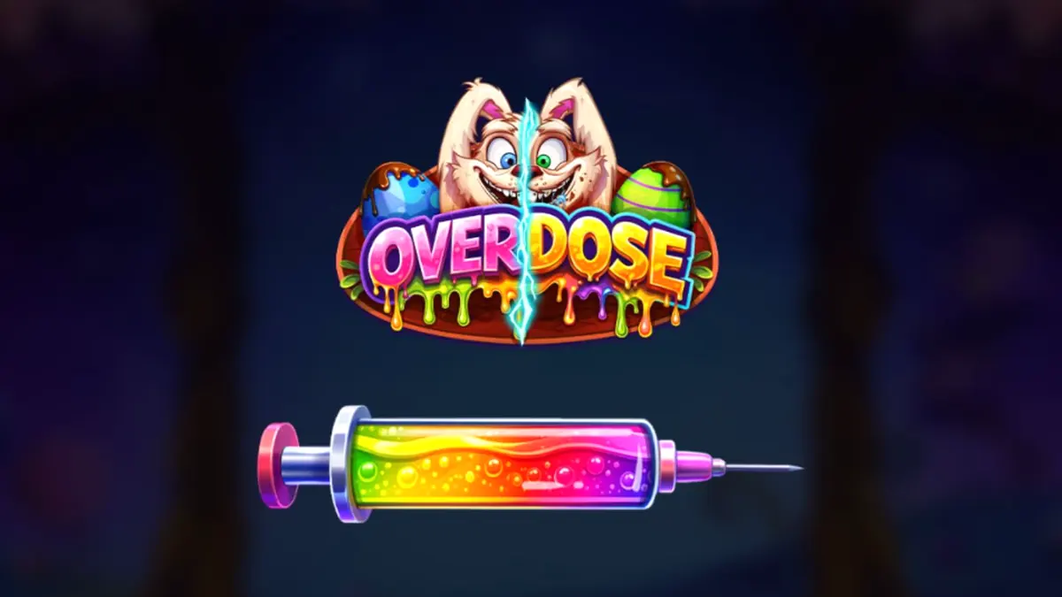 Tampilan visual slot Overdose dengan tema kelinci fantasi dan permen