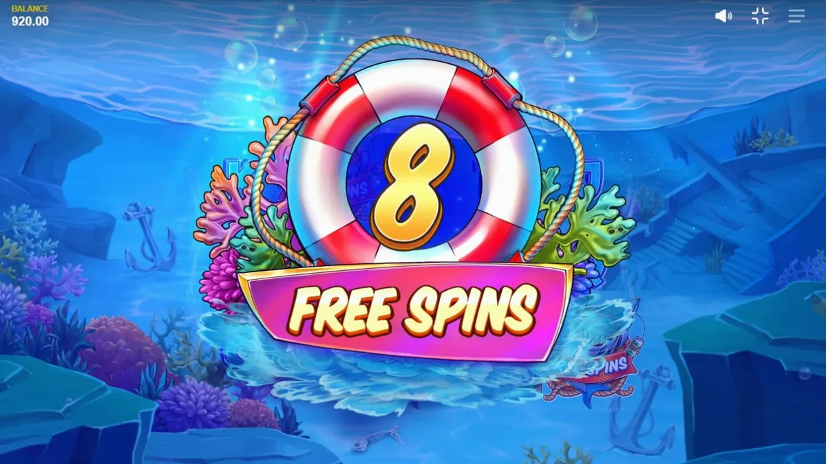 Tampilan visual slot Shark Boss dengan hiu di atas perahu